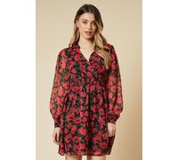 Dorothy Perkins Spaced Floral Chiffon Shirred Waist Long Sleeve Mini Dress floral 10