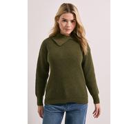Dorothy Perkins Women's Split Neck Ribbed Jumper in Khaki | Size: Large Dorothy Perkins Khaki L