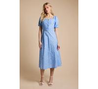 Dorothy Perkins Women's Spot Button Detail Puff Sleeve Midi Dress in Blue | Size: 8 Dorothy Perkins Blue 8