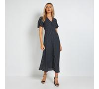Dorothy Perkins Spot Button Through Flutter Sleeve Midi Dress BLACK SIZE 10