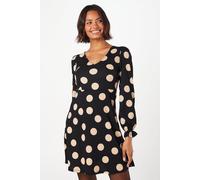 Dorothy Perkins Spot Long Sleeve V Neck Mini Dress In Black black 8