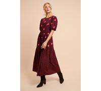 Dorothy Perkins Spot Mix Puff Sleeve Dropped Waist Midi Dress multi