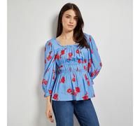 Dorothy Perkins Square Neck Blouson Sleeve Top BLUE FLORAL SIZE 10