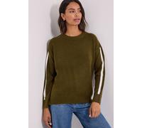 Dorothy Perkins Stripe Sleeve Crew Neck Jumper In Olive olive S
