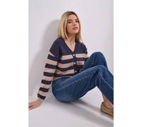 Dorothy Perkins Stripe V Neck Knit Cardigan In Navy navy L