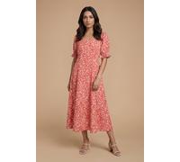 Dorothy Perkins Sweetheart Neck Puff Sleeve Printed Midi Dress, 12, Multi