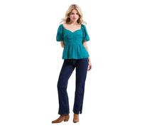 Dorothy Perkins Sweetheart Tie Back Puff Sleeve Top, 16, Teal