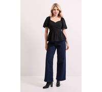 Dorothy Perkins Sweetheart Tie Back Puff Sleeve Top In Black black