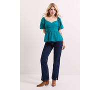 Dorothy Perkins Sweetheart Tie Back Puff Sleeve Top, 16, Teal