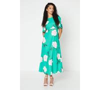 Dorothy Perkins Tall Green Floral Flutter Sleeve Midi Dress, 14, Green