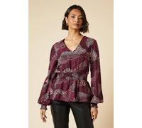 Dorothy Perkins Tall Pink Spot V Neck Shirred Waist Blouse pink 8