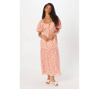 Womens Tall Tie Front Chiffon Tiered Midi Dress Pink 14