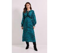 Dorothy Perkins Women's Teal Zebra Lace Detail Tie Neck Printed Midi Dress | Size: 8 Dorothy Perkins Teal 8