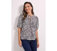 Dorothy Perkins Women's Tie Detail Puff Sleeve Printed Top in Mono | Size: 8 Dorothy Perkins Mono 8
