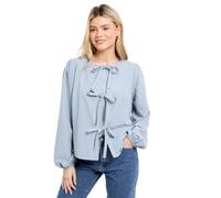 Dorothy Perkins Tie Front Blouson Sleeve Blouse, 14, Blue