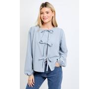 Dorothy Perkins Tie Front Blouson Sleeve Blouse, 14, Blue