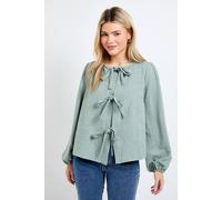 Dorothy Perkins Tie Front Blouson Sleeve Blouse, 14, Green