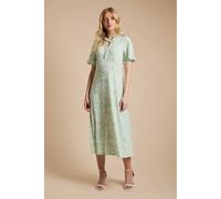 Dorothy Perkins Women's Tie Front Flutter Sleeve Printed Jersey Midi Dress in Green | Size: 14 Dorothy Perkins Green 14