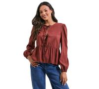 Dorothy Perkins Tie Front Long Sleeve Blouse, 16, Burgundy
