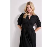 Dorothy Perkins Tie Neck Empire Seam Puff Sleeve Midi Dress In Black black 12