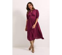 Dorothy Perkins Tie Neck Empire Seam Puff Sleeve Midi Dress In Plum plum 12
