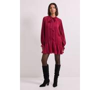 Dorothy Perkins Tie Neck Satin Burnout Tiered Smock Dress red 14