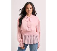 Dorothy Perkins Tie Neck Shirred Waist Boho Blouse In Blush blush 10