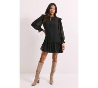 Dorothy Perkins Tiered Hem Tie Neck Shift Dress In Black black 18