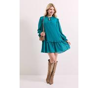 Dorothy Perkins Tiered Hem Tie Neck Shift Dress In Teal teal 12