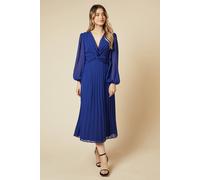 Dorothy Perkins Twist Front Pleated Skirt Midi Dress In Cobalt cobalt 18