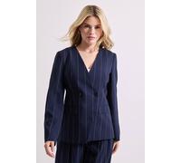 Dorothy Perkins V Neck Longline Pinstripe Blazer In Navy navy 16