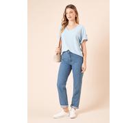 Dorothy Perkins V Neck Roll Sleeve Jersey Top In Blue blue 12