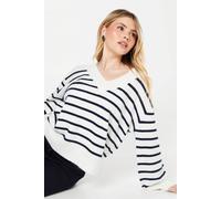 Womens V Neck Stripe Knitted Jumper White L