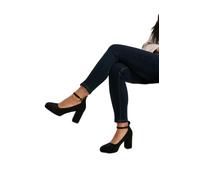 Dorothy Perkins Vanessa Faux Suede Platform Ankle Strap High Block Heel Court Shoes, 5, Natural Black