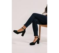 Dorothy Perkins Vanessa Faux Suede Platform Ankle Strap High Block Heel Court Shoes, 3, Natural Black