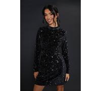 Dorothy Perkins Women's Velvet Sequin Mini Dress in Black | Size: 16