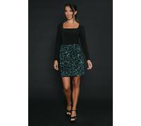 Dorothy Perkins Velvet Sequin Mini Skirt In Turquoise turquoise