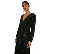 Dorothy Perkins Velvet Sequin Wrap Midi Dress, 12, Black
