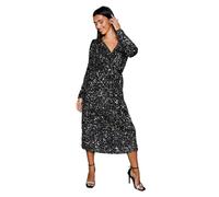 Dorothy Perkins Velvet Sequin Wrap Midi Dress, 18, Silver