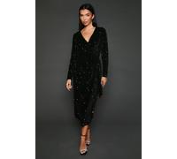 Dorothy Perkins Velvet Sequin Wrap Midi Dress In Black black 12