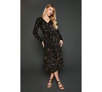 Dorothy Perkins Velvet Sequin Wrap Midi Dress In Bronze bronze 14