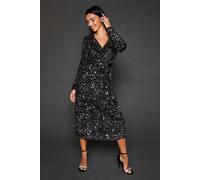 Dorothy Perkins Velvet Sequin Wrap Midi Dress, 12, Silver