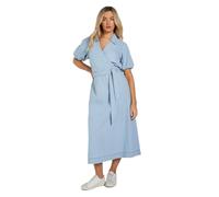 Dorothy Perkins Volume Sleeve Wrap Midi Denim Dress, 14, Light Wash