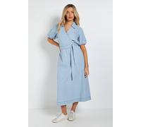 Dorothy Perkins Volume Sleeve Wrap Midi Denim Dress In Light Wash light wash 18