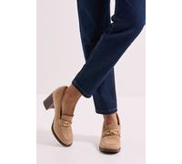 Dorothy Perkins Wide Fit Benita Faux Suede Snaffle Detail High Block Heeled Loafers In Beige beige 7