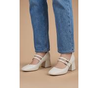 Dorothy Perkins Women's Wide fit Dawn Double Mary Jane Mid Block Heel Faux Leather Court Shoes in Beige | Size: 6 Dorothy Perkins Beige 6