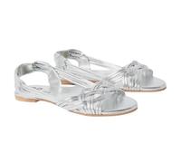 Dorothy Perkins Wide Fit Jocelyn Real Leather Plaited Flat Sandals, 4, Silver