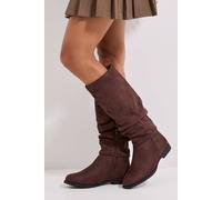 Dorothy Perkins Wide Fit Karina Faux Suede Flat Knee High Ruched Boots In Brown brown 4