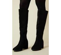 Wide Fit Keeley Round Toe Medium Block Heel Knee High Boots Dorothy Perkins Natural Black 5