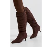 Dorothy Perkins Wide Fit Khloe Faux Suede Kitten Heel Knee High Ruched Boots In Brown brown 8